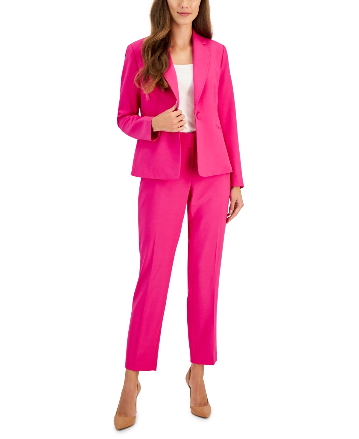 Le Suit Women's Framed Twill Two-Button Pantsuit, Regular and