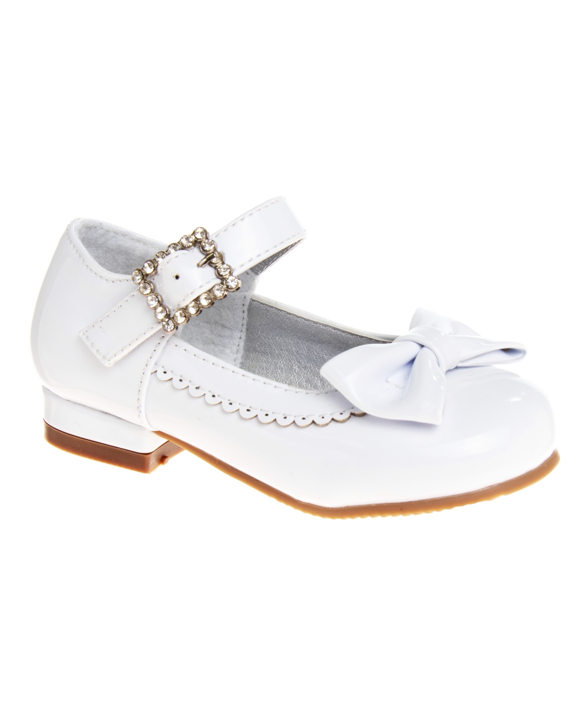 Shop Josmo Little Girls Bow Detail Low Heeled Dress Shoes In White Patent