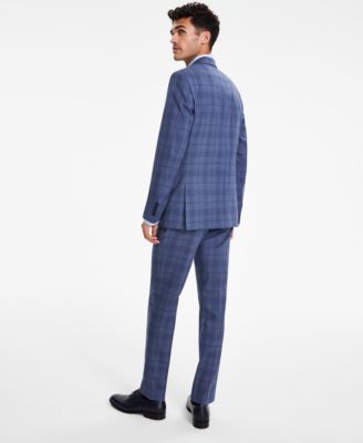 Shop Calvin Klein Mens Slim Fit Wool Blend Stretch Plaid Suit Separates In Blue Plaid