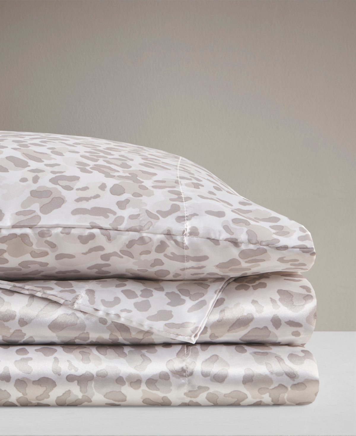 Madison Park Essentials Printed Satin Sheet Set, Queen In Taupe Leopard