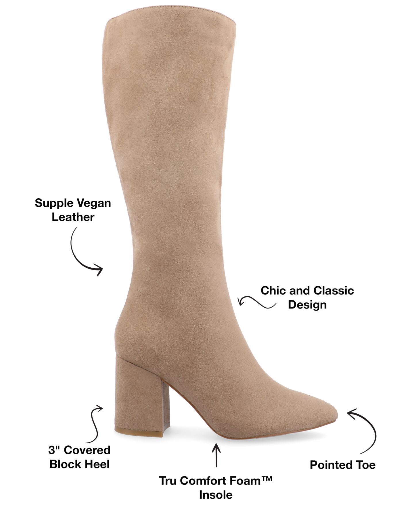 Женские ботинки Journee Collection Ameylia Regular, Wide Calf, & Extra Wide Calf Block Heel Knee High, цвет: Бежевый — фото 6