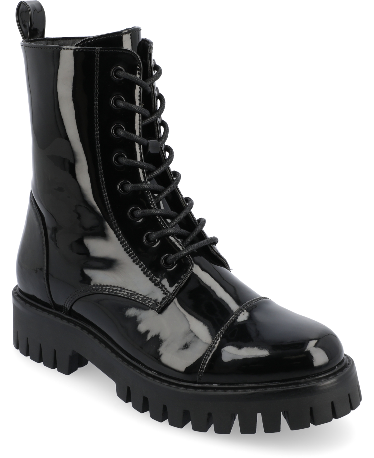 Journee Collection Women's Aaley Medium And Wide Width Lug Combat Bootie In Black Patent