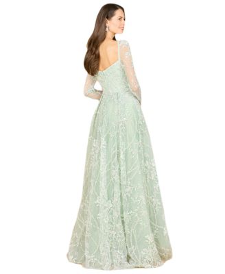 Women's Long Sleeve Beaded Lace Gown