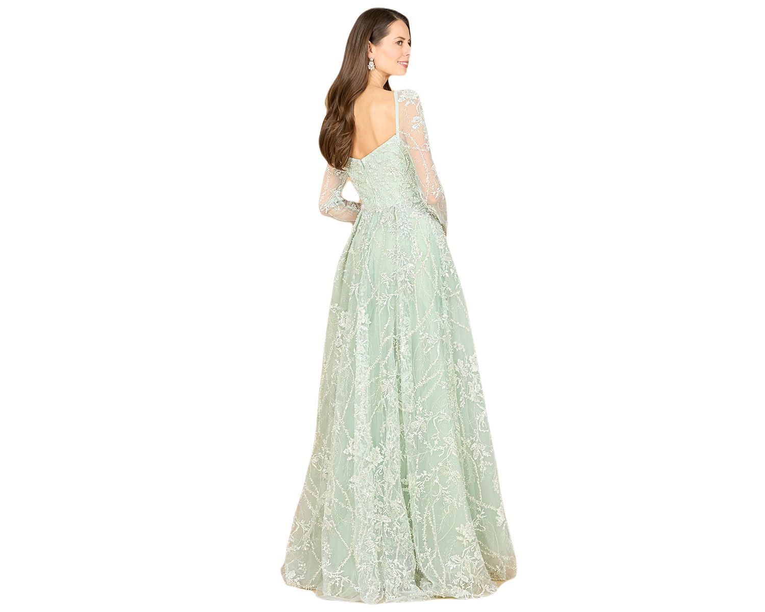 Women's Long Sleeve Beaded Lace Gown