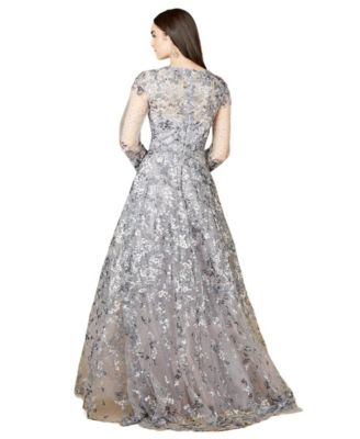 Women's A-line Gown With Long Sleeves, V-Neckline