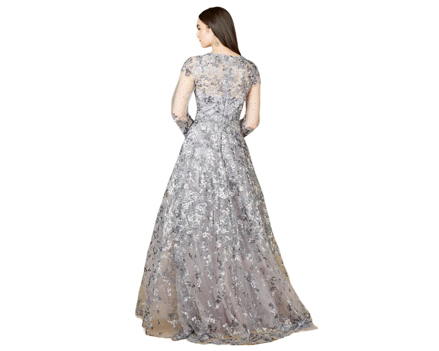 Women's A-line Gown With Long Sleeves, V-Neckline