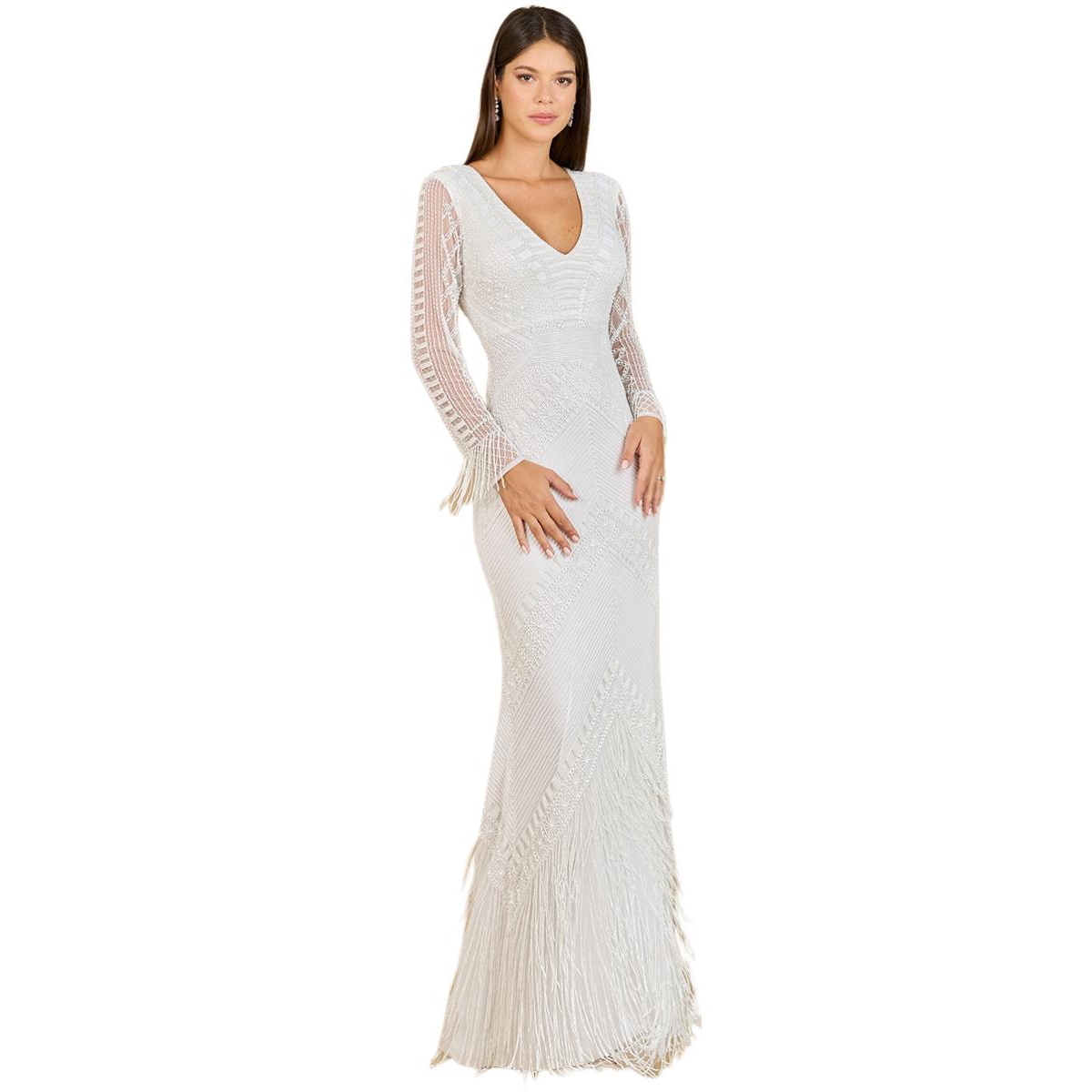 Women's Long Sleeve Fringe Bridal Gown - Ivory