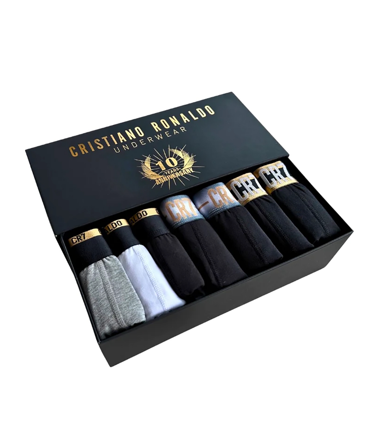 CR7 Men's Cotton Blend Comfort Waistband Trunks 10th Anniversary Gift-Box, Pack of 7 - Gray, White