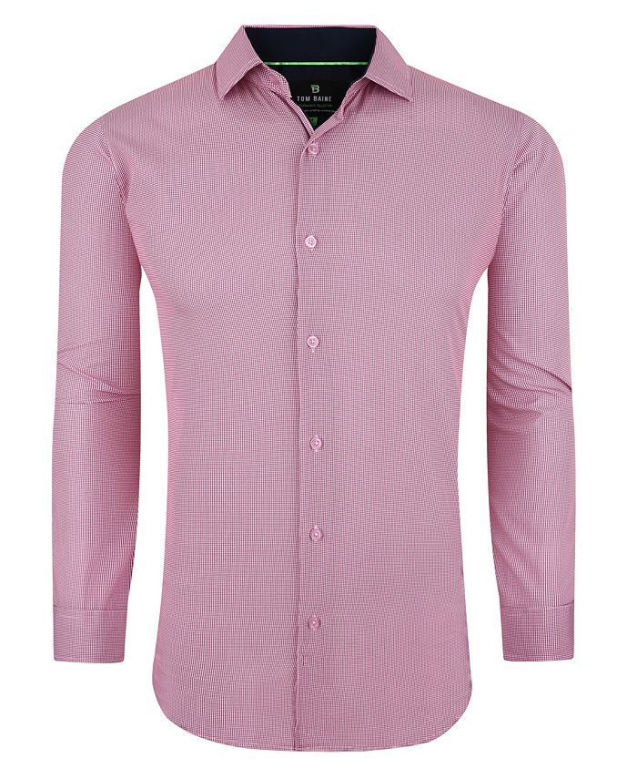  Pastel Pink Plaid Mens Dress Shirts Long Sleeve