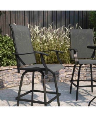 Set Of 2 Brett High Back Bar Height Swivel Patio Stools With Powder Coated Metal Frames And Textilene Upholstery