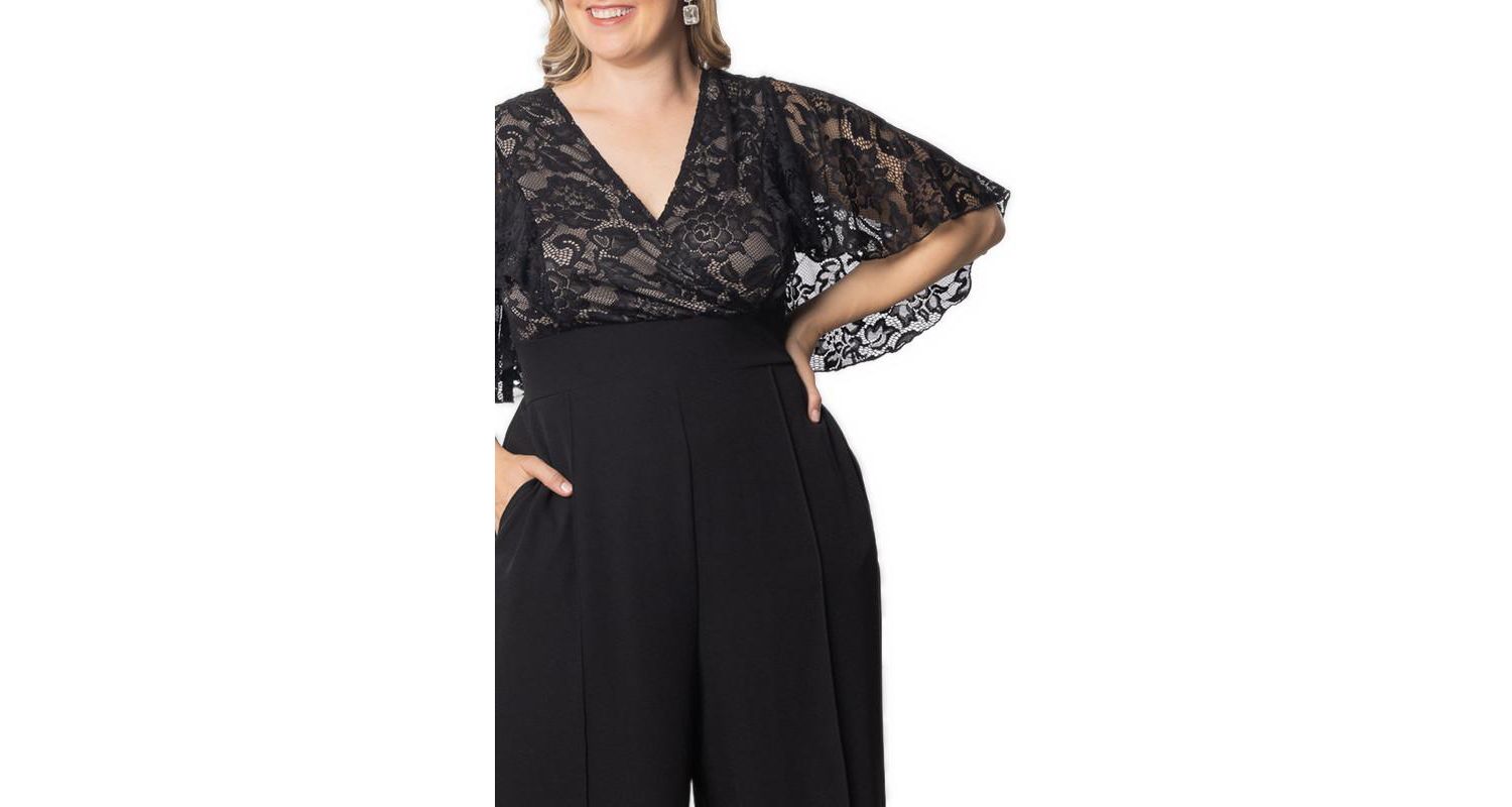 Plus Size Alluring Sequins Lace Formal Jumpsuit