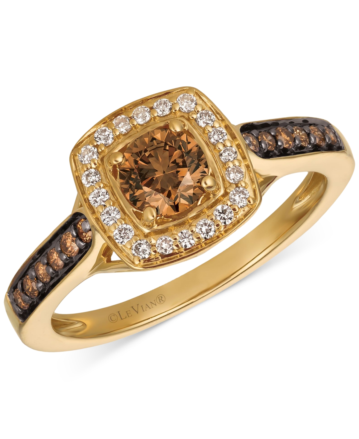 Le Vian Chocolatier Chocolate Diamond & Vanilla Diamond Halo Ring (5/8 Ct. T.w.) In 14k Gold In K Honey Gold Ring