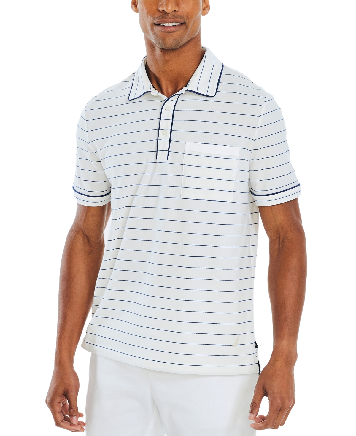 Nautica Men's Classic-fit Short Sleeve Stretch Striped Polo Shirt In Sail White