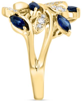 EFFY&reg; Sapphire (3/4 ct. t.w.) & Diamond (1/4  ct. t.w.) Vine Ring in 14k Gold