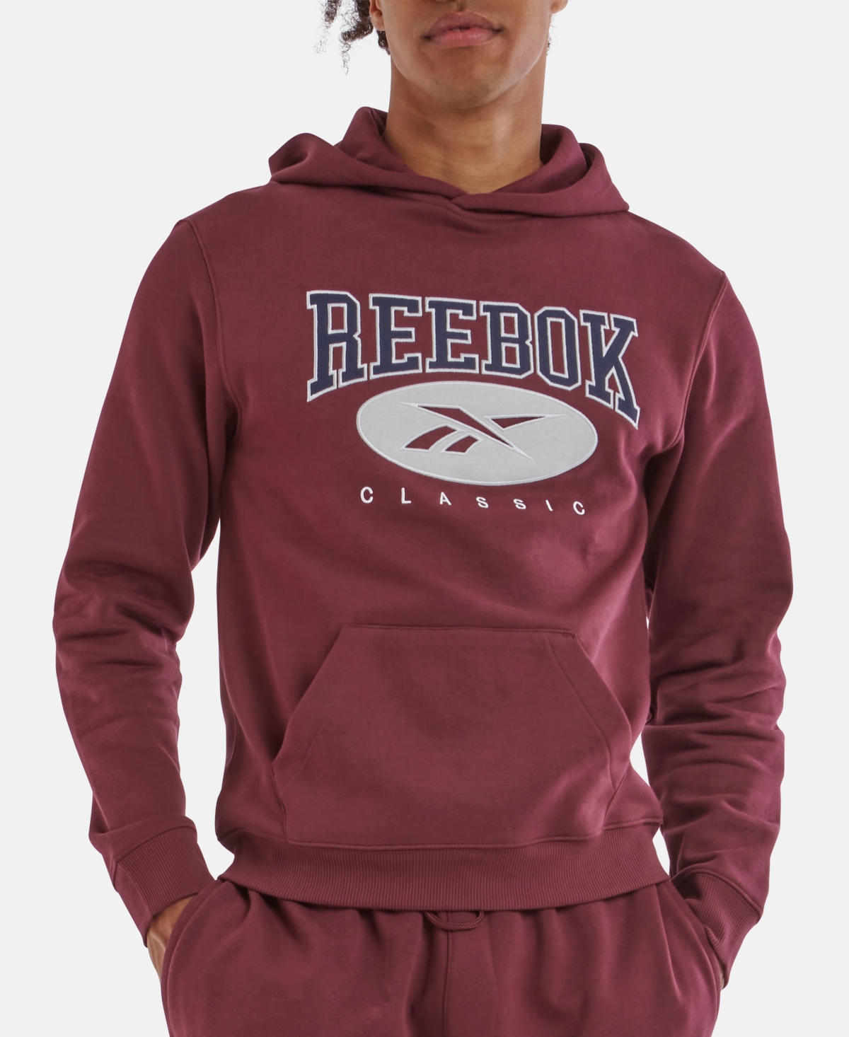 Reebok Men's Archive Essentials Regular-fit Embroidered Logo Fleece Hoodie In Clsc Maroon