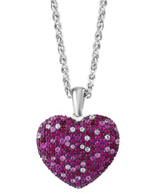 EFFY&reg; Ruby (2 ct. t.w.) & Pink Sapphire (1-7/8 ct. t.w.) Ombr&eacute; Heart Cluster 18" Pendant Necklace in Sterling Silver