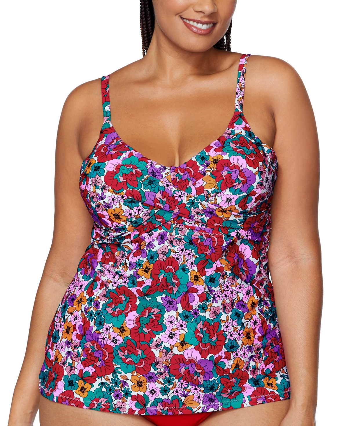 Trendy Plus Size Aries Underwire Tankini Top - Red