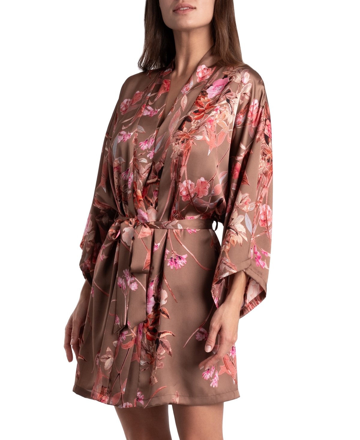 Shop Midnight Bakery Women's Melodi Satin Floral Robe In Taupe