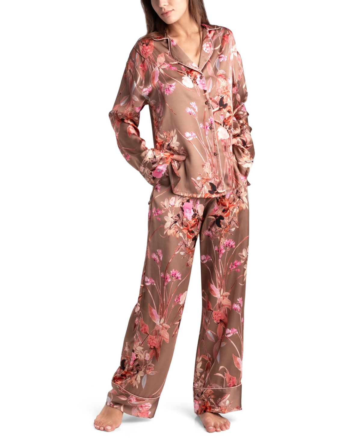Women's Lingerie Melodi Satin 2 Piece Pajama Set - Taupe