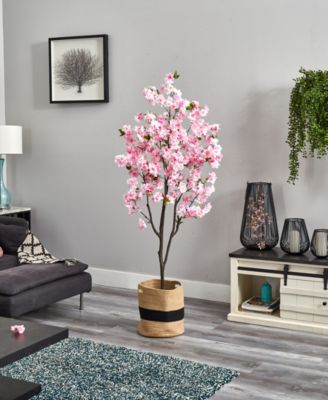 72" Artificial Cherry Blossom Tree with Handmade Jute Cotton Basket