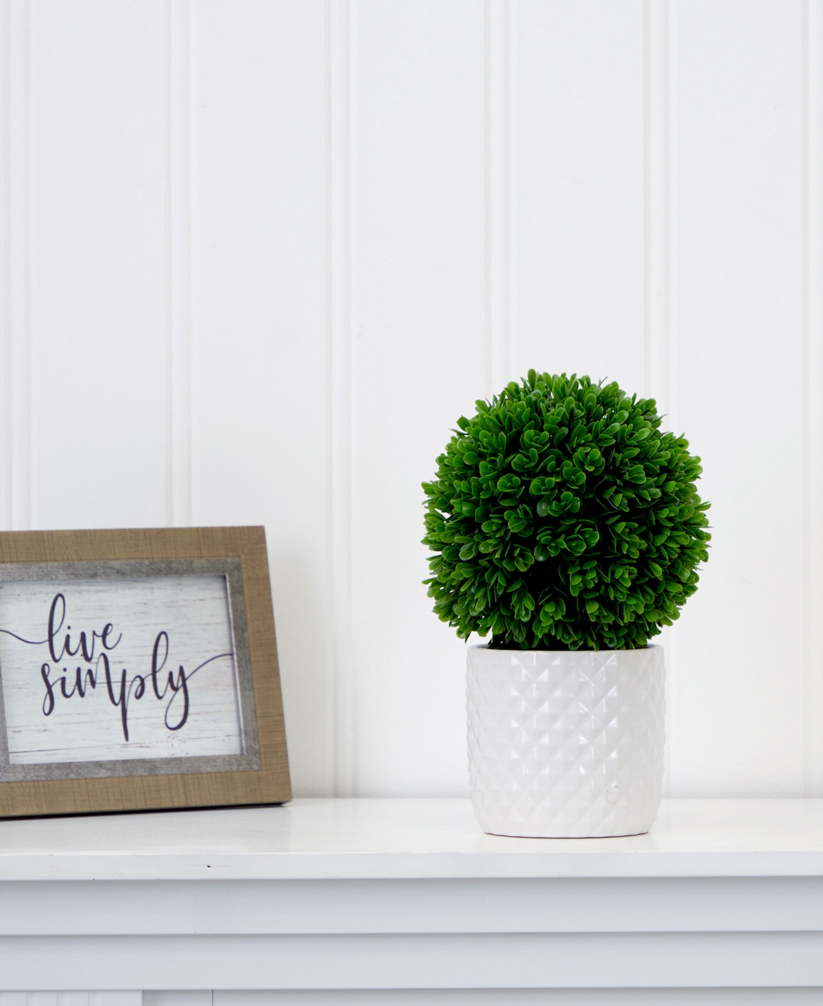 NEARLY NATURAL 10" ARTIFICIAL BOXWOOD TOPIARY PLANT WITH DECORATIVE PLANTER 