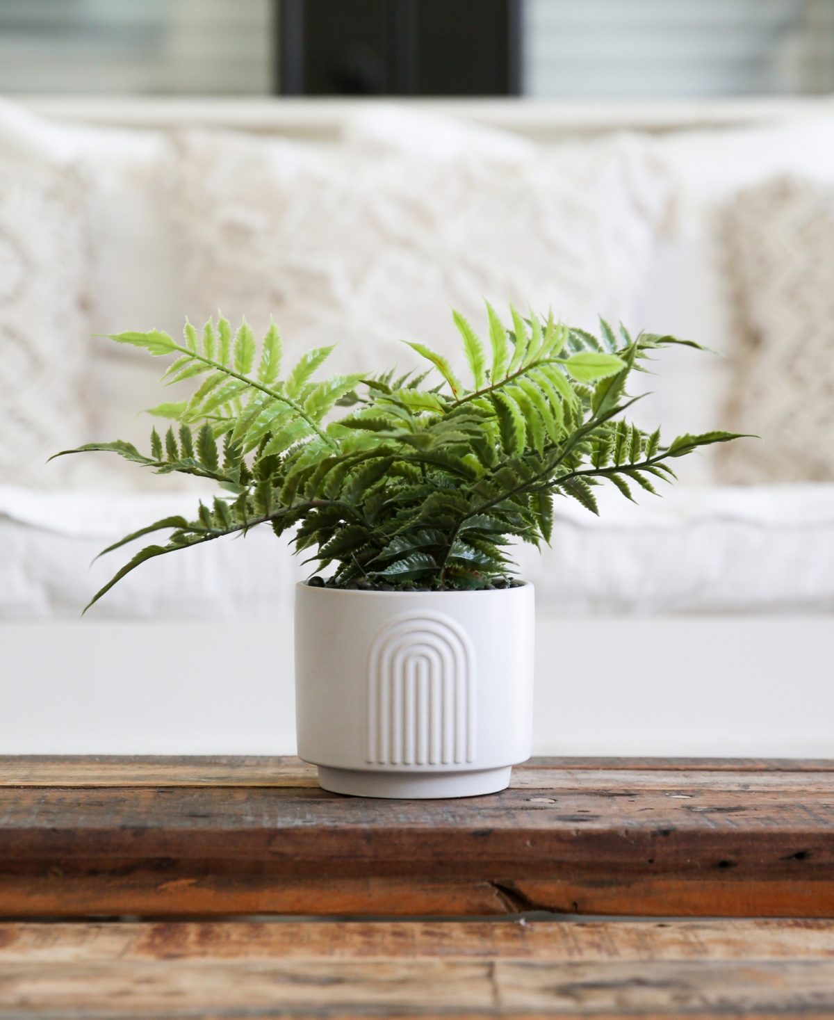 NEARLY NATURAL 13" ARTIFICIAL BOSTON FERN PLANT WITH DECORATIVE PLANTER 
