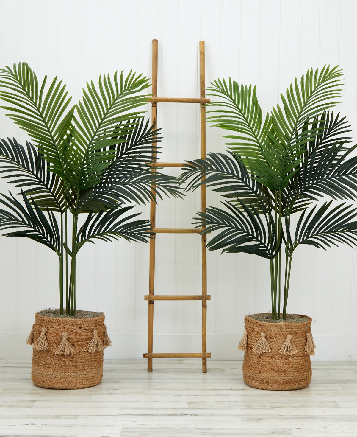 NEARLY NATURAL 48" ARTIFICIAL PARADISE PALM TREE WITH HANDMADE JUTE COTTON BASKET WITH TASSELS DIY KIT SET OF 2 