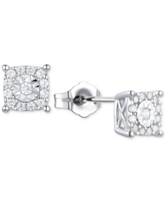Macy's - Diamond Square Halo Stud Earrings (1/4 ct. t.w.) in Sterling Silver