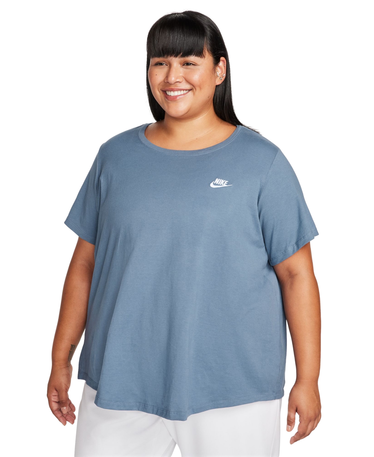 Shop Nike Plus Size Active Sportswear Club Essentials Short-sleeve T-shirt In Diffused Blue
