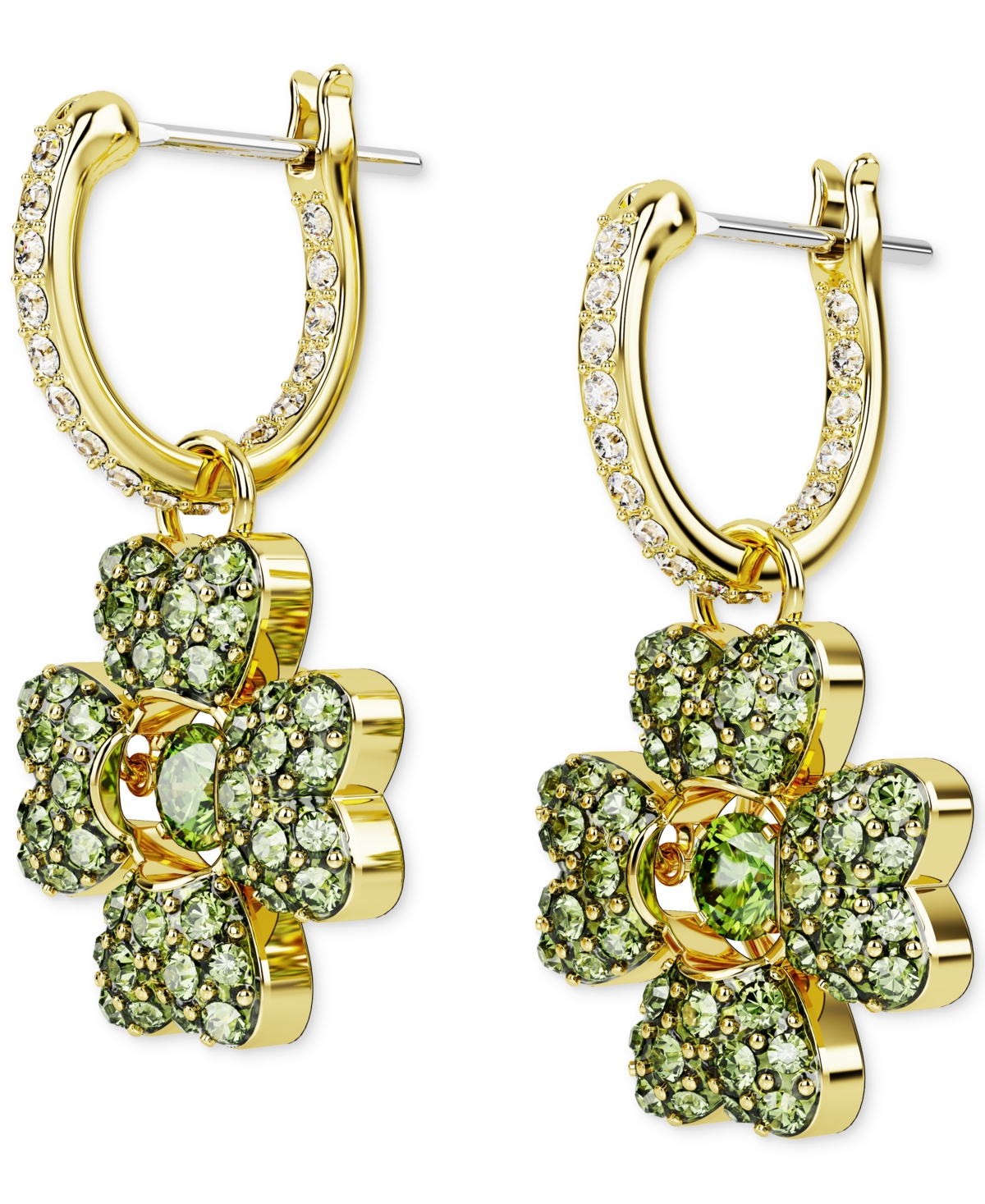 Swarovski Idyllia Pierced Earrings Mini Hoop Clover Cz Gold Shiny Green In Green