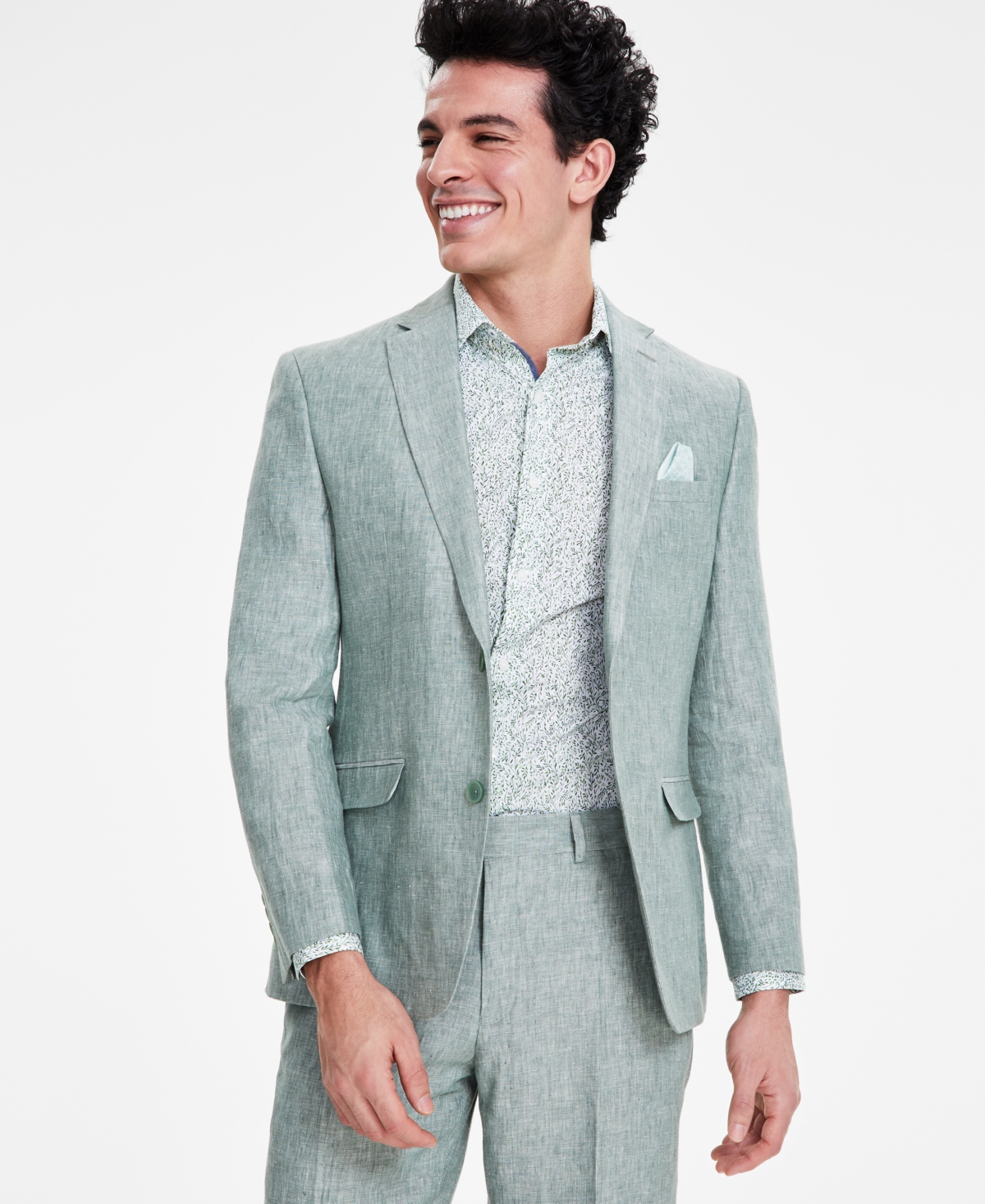 Shop Bar Iii Men's Slim-fit Linen Suit Jackets, Created For Macy's In Light Green