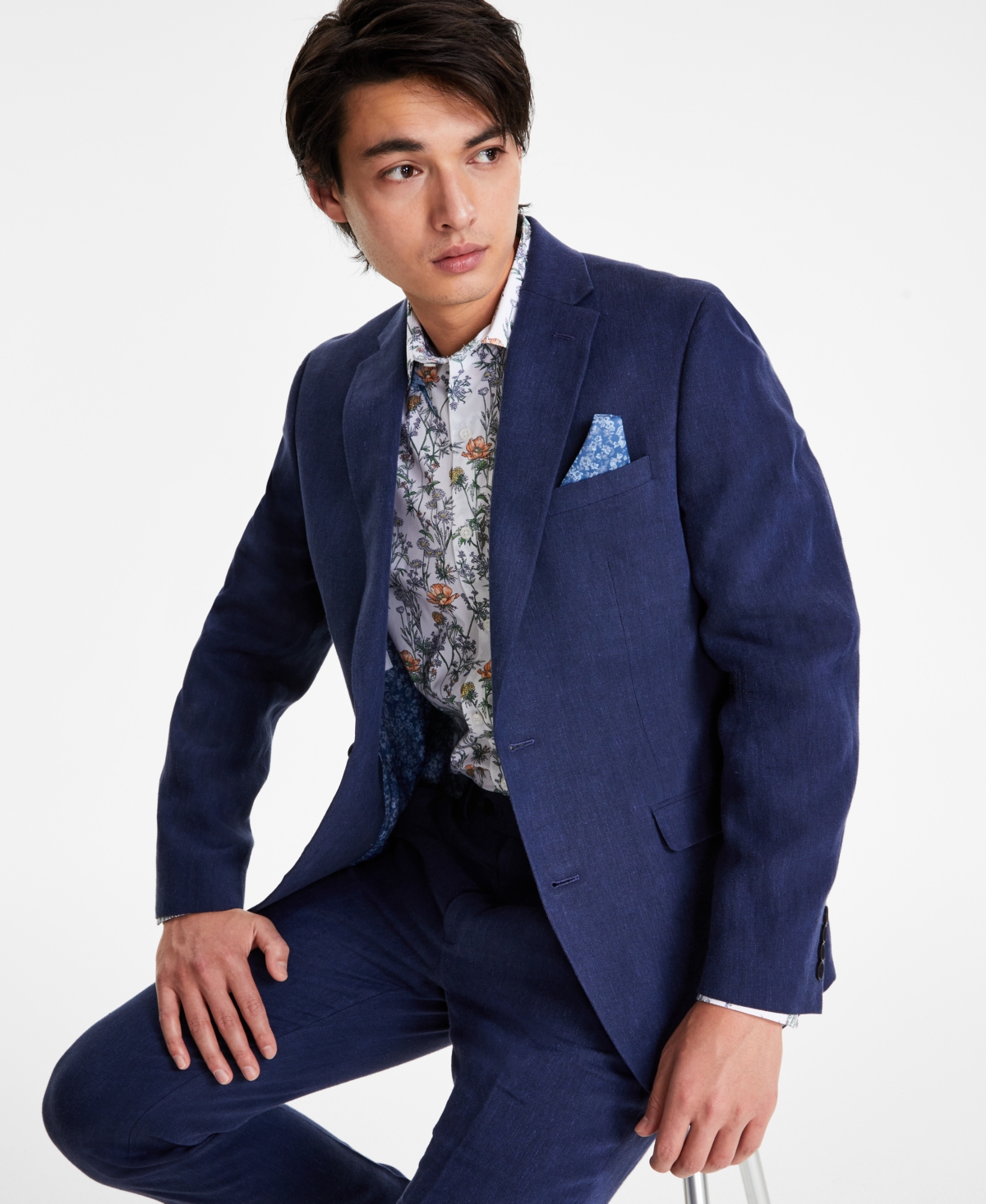 Shop Bar Iii Men's Slim-fit Linen Suit Jackets, Created For Macy's In Navy