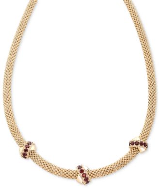 Macy's - Garnet Crisscross Popcorn 18" Collar Necklace (3/8 ct. t.w.) in 14k Gold-Plated Sterling Silver