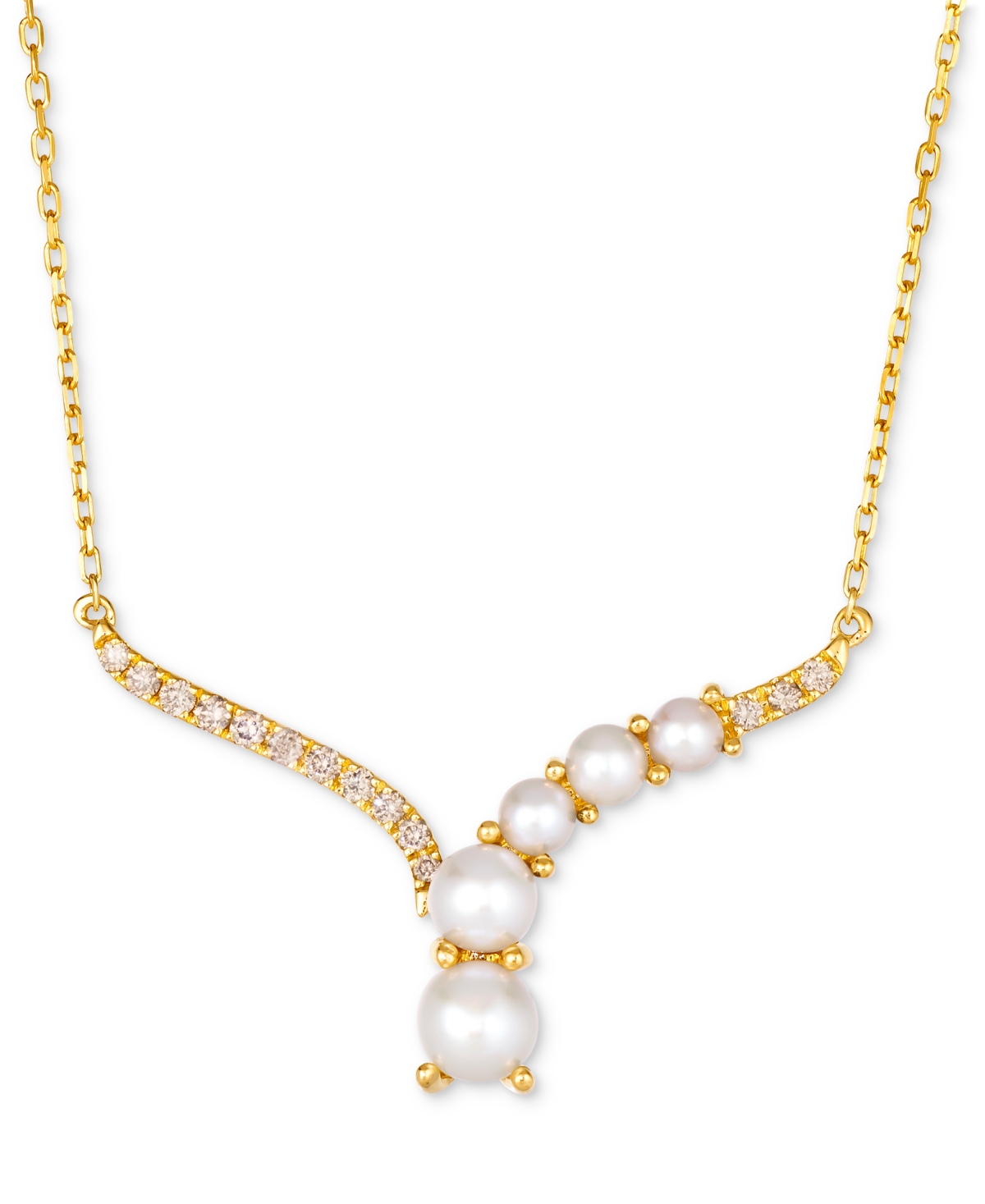 Le Vian Vanilla Pearls (3-6mm) & Nude Diamond (1/6 Ct. T.w.) Adjustable 19" Statement Necklace In 14k Gold In K Honey Gold Adjustable Necklace