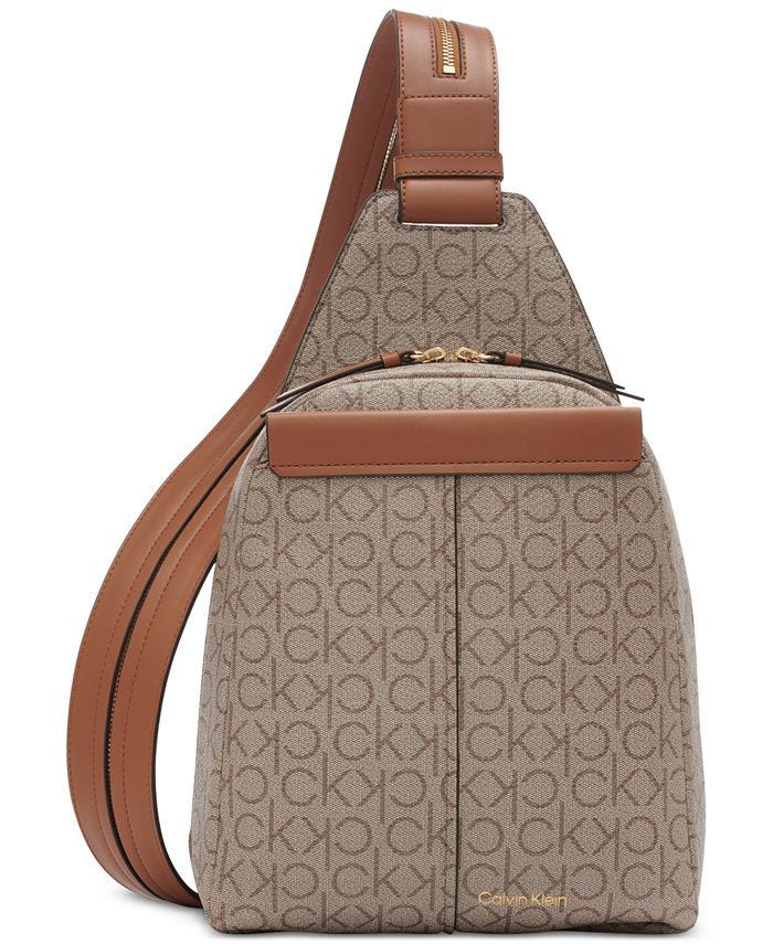 Calvin Klein Myra Convertible Sling Backpack, Almond/Taupe/Caramel