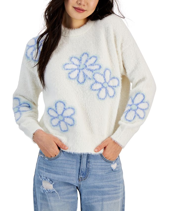 Hooked Up by IOT Juniors' Novelty Print Eyelash Crewneck Sweater