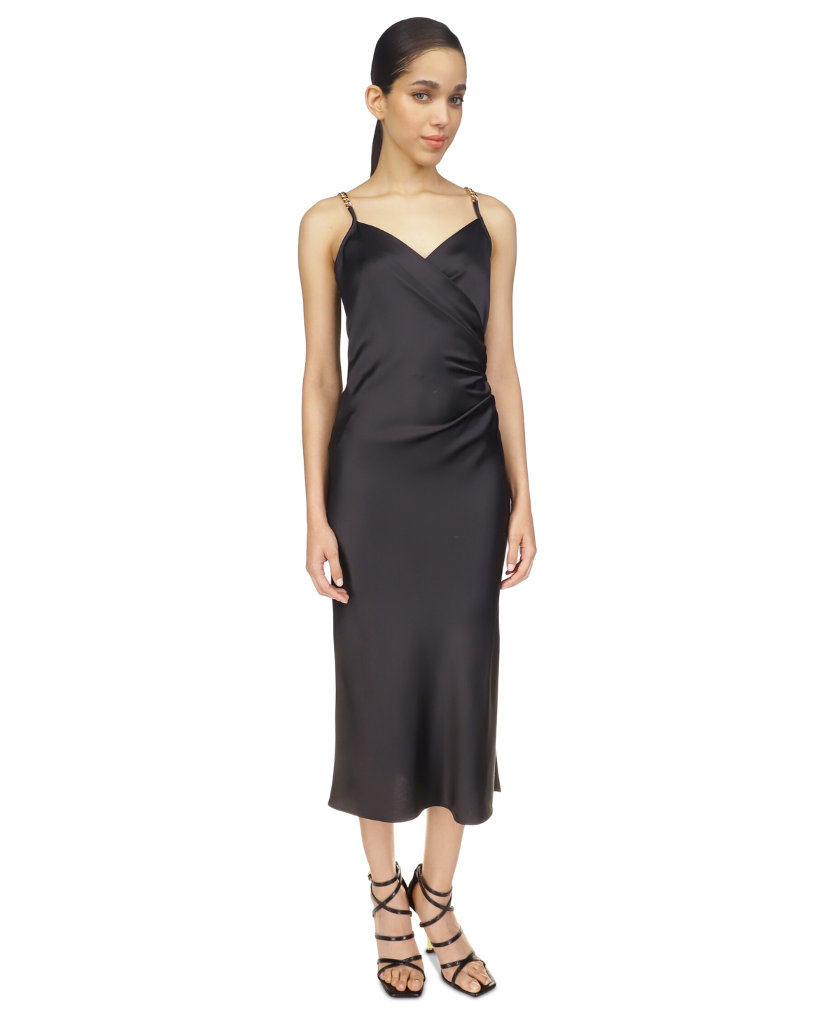 Michael Kors Michael  Women's Solid Chain Slip Dress In Black