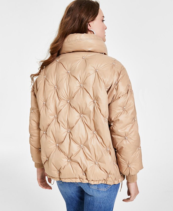 GUESS Women's Perla Embellished ZipFront Puffer Jacket Macy's
