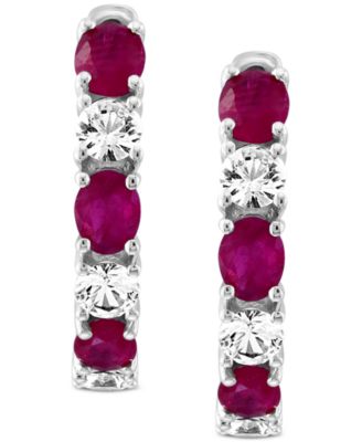 EFFY&reg; Ruby (1-1/8 ct. t.w.) & White Sapphire (3/4 ct. t.w.) Small Hoop Earrings in 14k White Gold, 0.75"