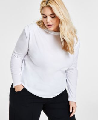 Bar III - Plus Size Cotton Round-Neck Pleat-Shoulder T-Shirt