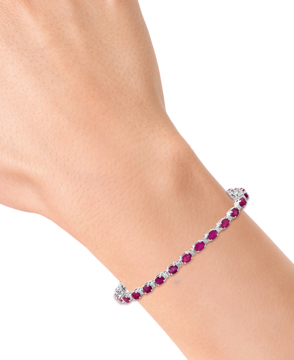 Effy Ruby (6-1/3 ct. t.w.) & Diamond (1/20 ct. t.w.) Link Bracelet - Sterling Silver