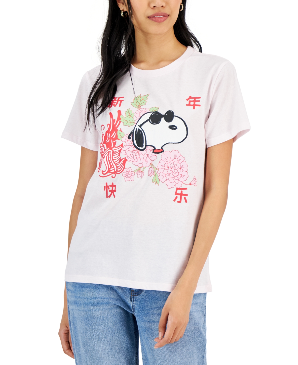 Grayson Threads, The Label Juniors' Snoopy Short-sleeve Graphic T-shirt In Pink