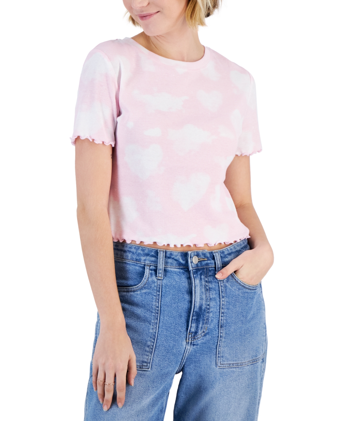 Grayson Threads, The Label Juniors' Heart Cloud Lettuce-edge Top In Pink