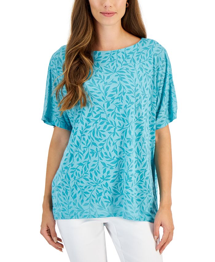 JM Collection Women's Printed Boat-Neck Split-Sleeve Top, Created for ...