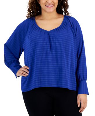 Calvin Klein - Plus Size Pleat-Neck Wide-Cuff Blouse