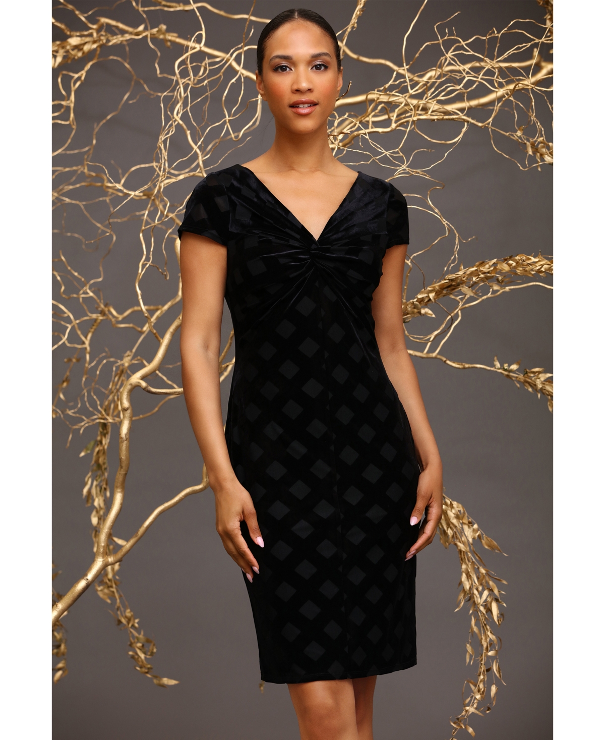 Shop Maggy London Women's Diamond-velvet Cap-sleeve Dress In Black