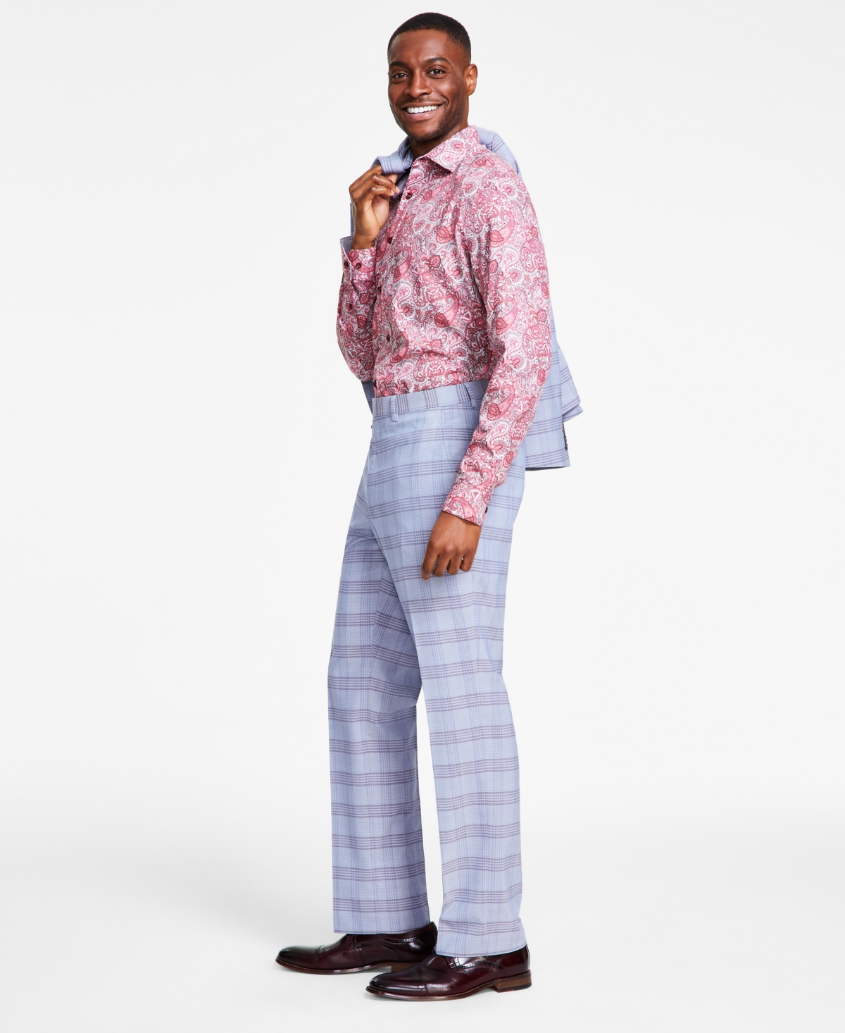 Shop Tayion Collection Men's Classic-fit Plaid Suit Pants In Tan,blue Plaid