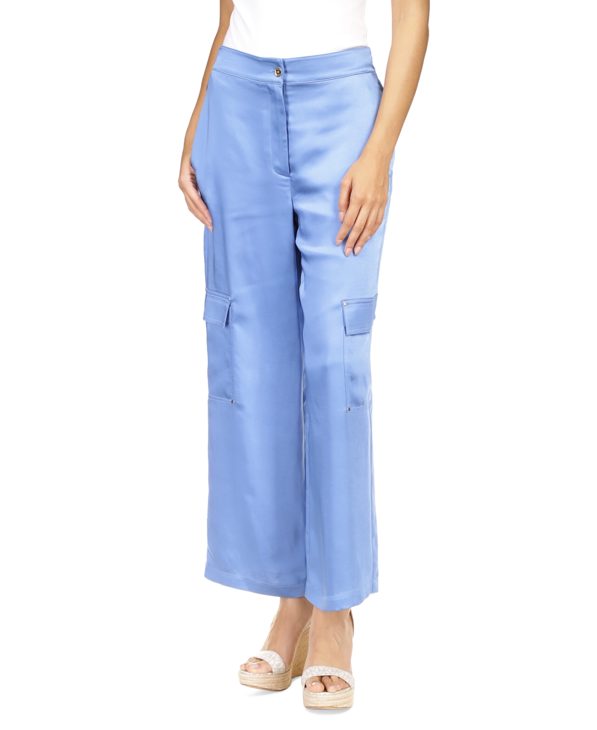Shop Michael Kors Michael  Women's Solid Satin Cargo Pants In Blueberry