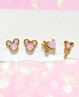 18k Gold-Plated 4-Pc. Set Color Crystal Pink Dream Single Stud Earrings