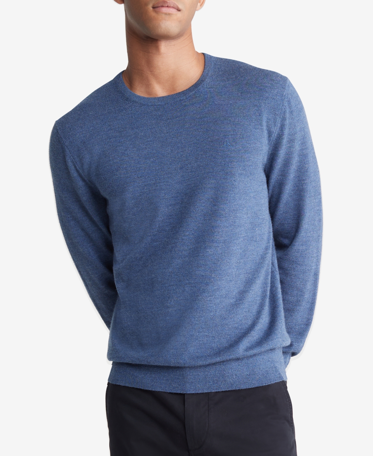 Calvin Klein Men's Extra Fine Merino Wool Blend Sweater In Gray Blue Heather